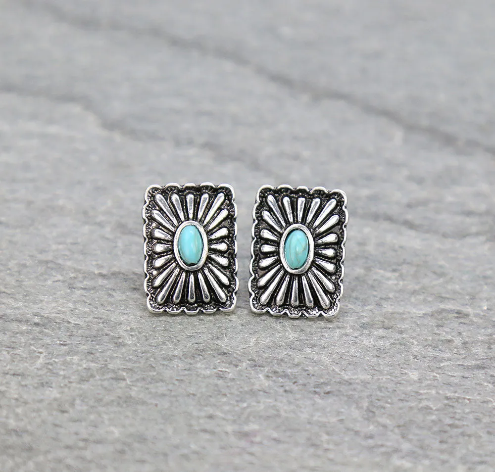 Martinique Petite Rectangle Concho Earrings - Turquoise