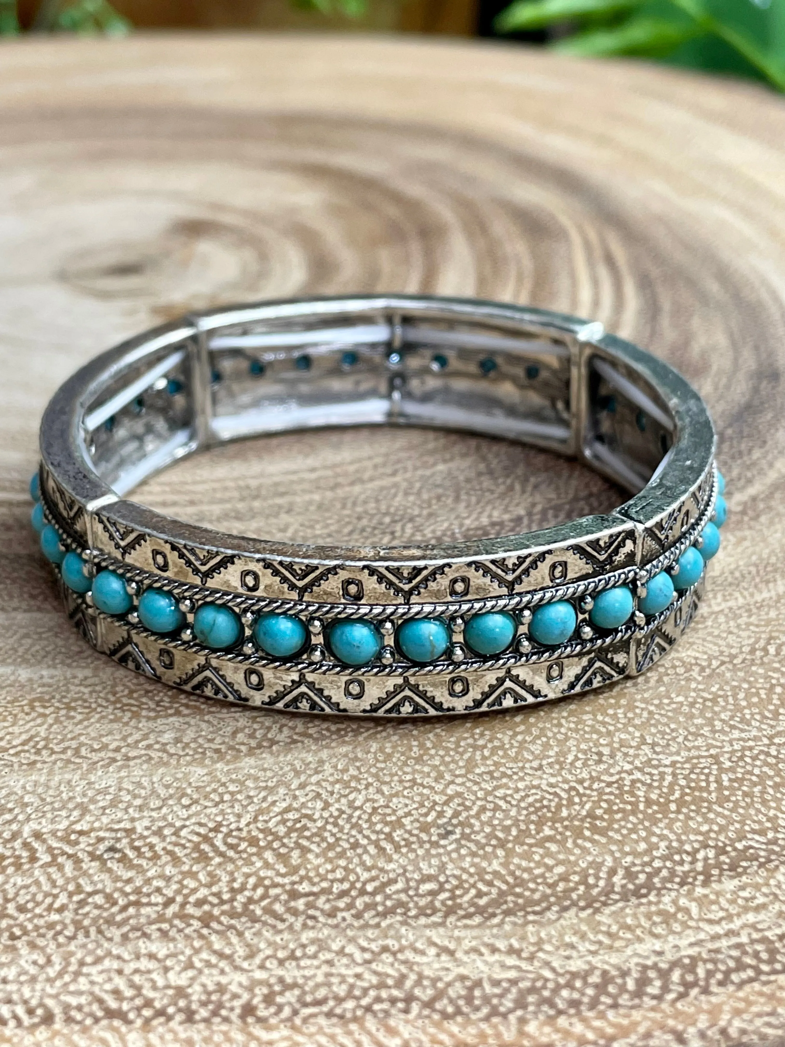 Mason Stone Surround Aztec Stretch Bracelet - Turquoise