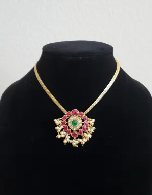 Meena Jadau Pendant With Pearl Chain A37