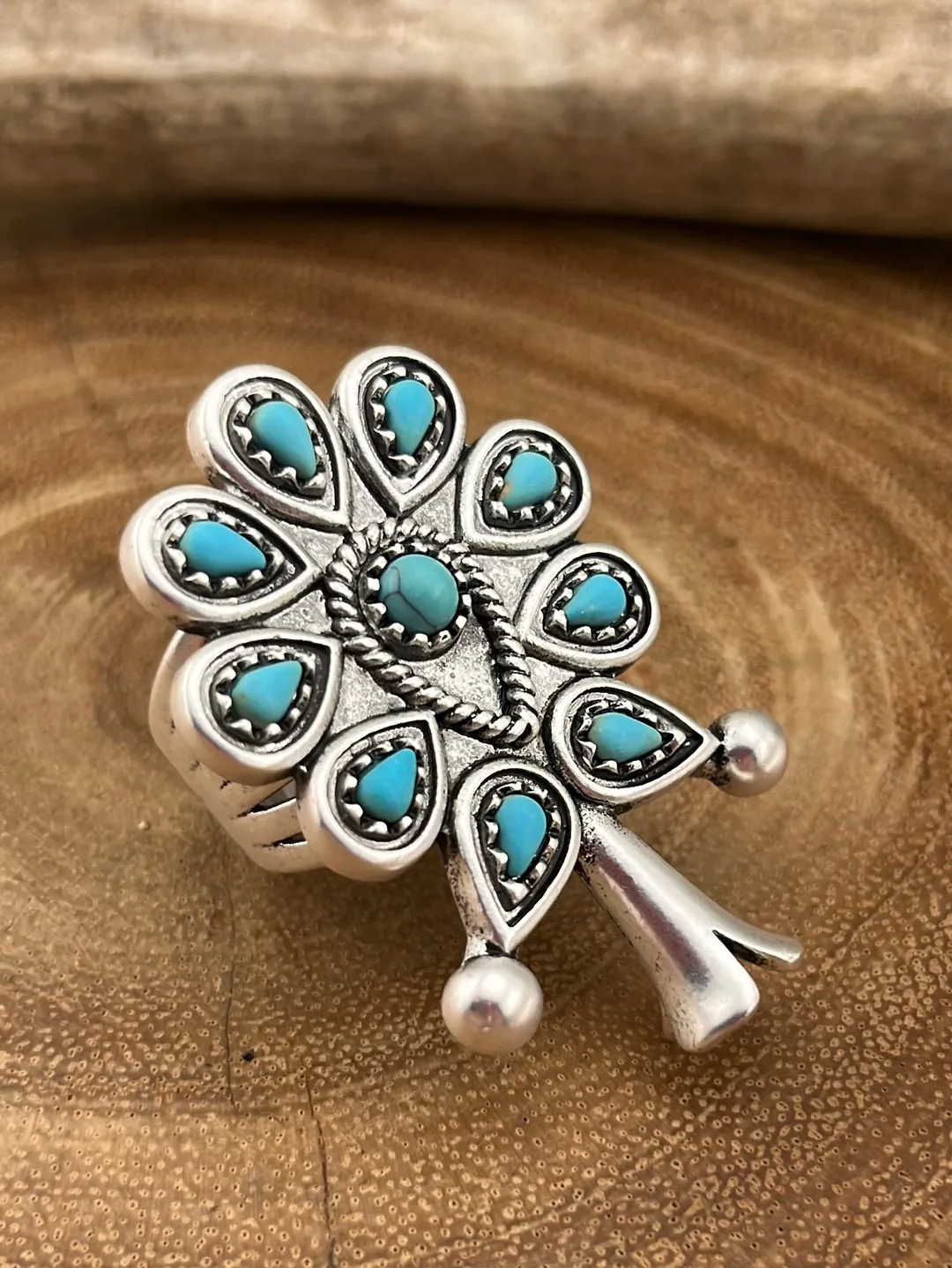 Meister Silver, Copper & Turquoise Flute Blossom Necklace, Earrings & Ring