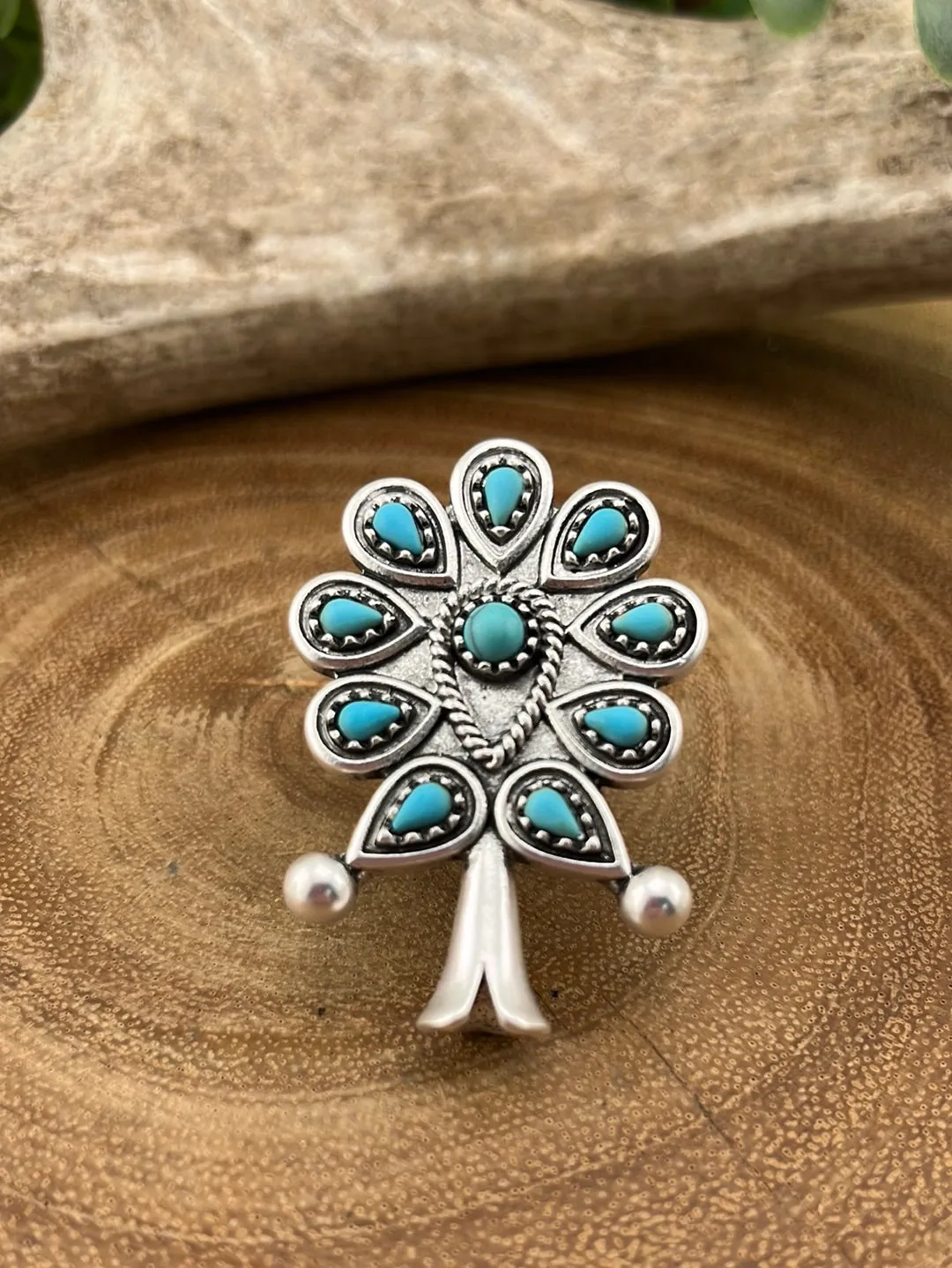 Meister Silver, Copper & Turquoise Flute Blossom Necklace, Earrings & Ring