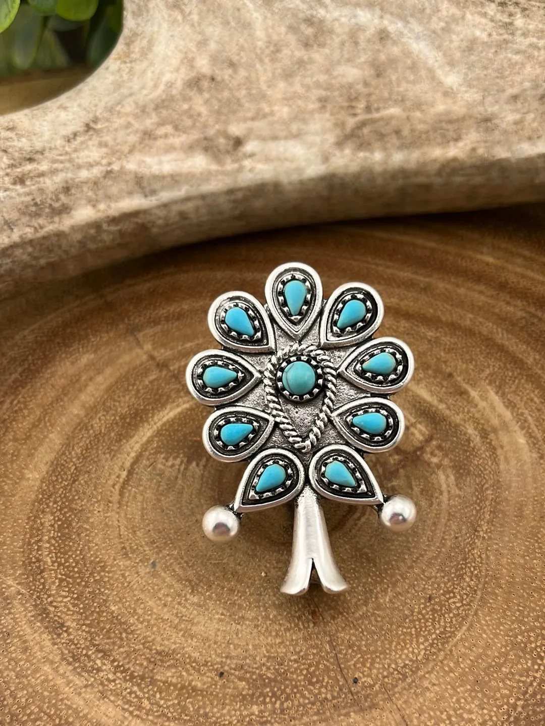 Meister Silver, Copper & Turquoise Flute Blossom Necklace, Earrings & Ring