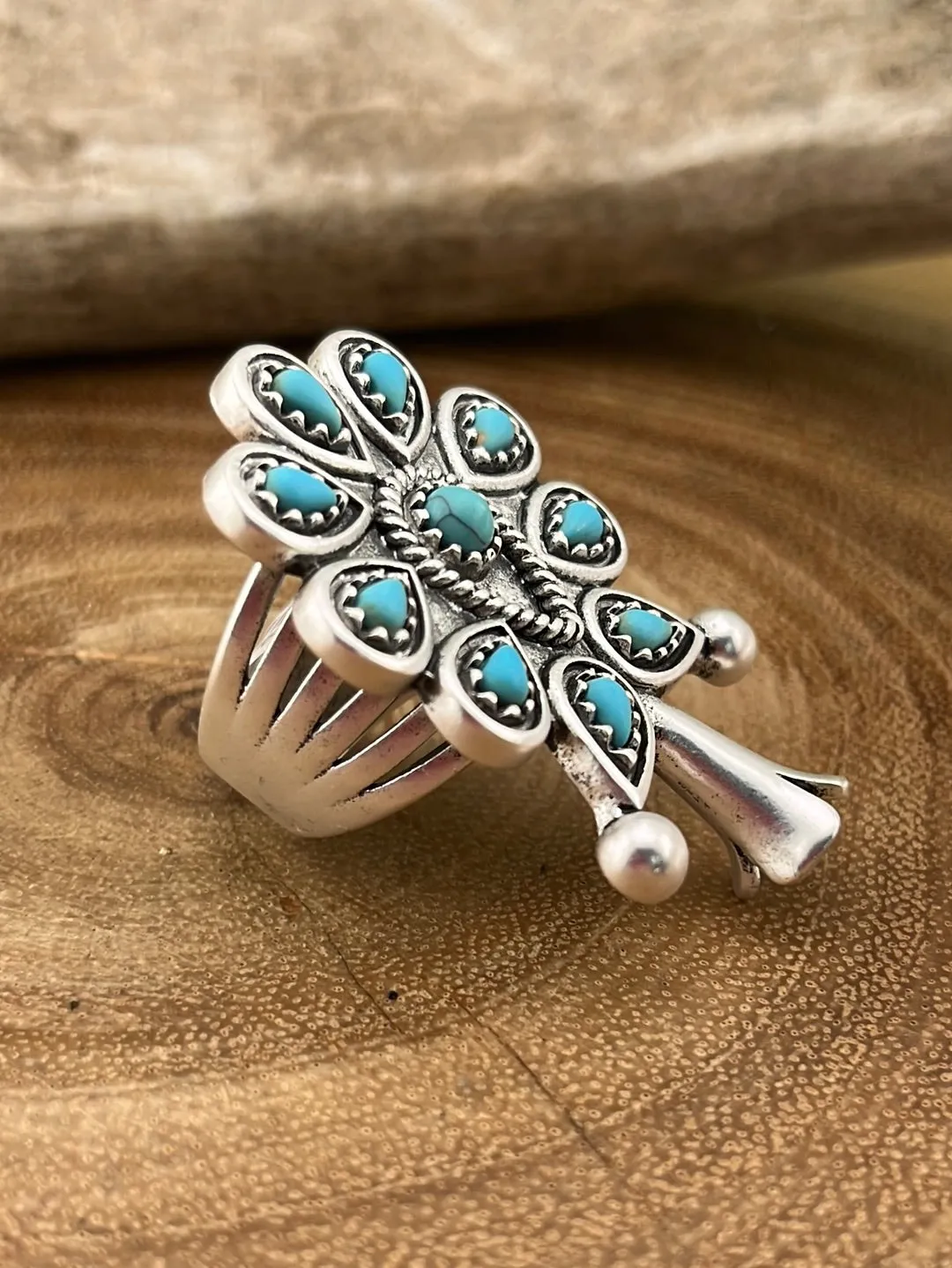 Meister Silver, Copper & Turquoise Flute Blossom Necklace, Earrings & Ring