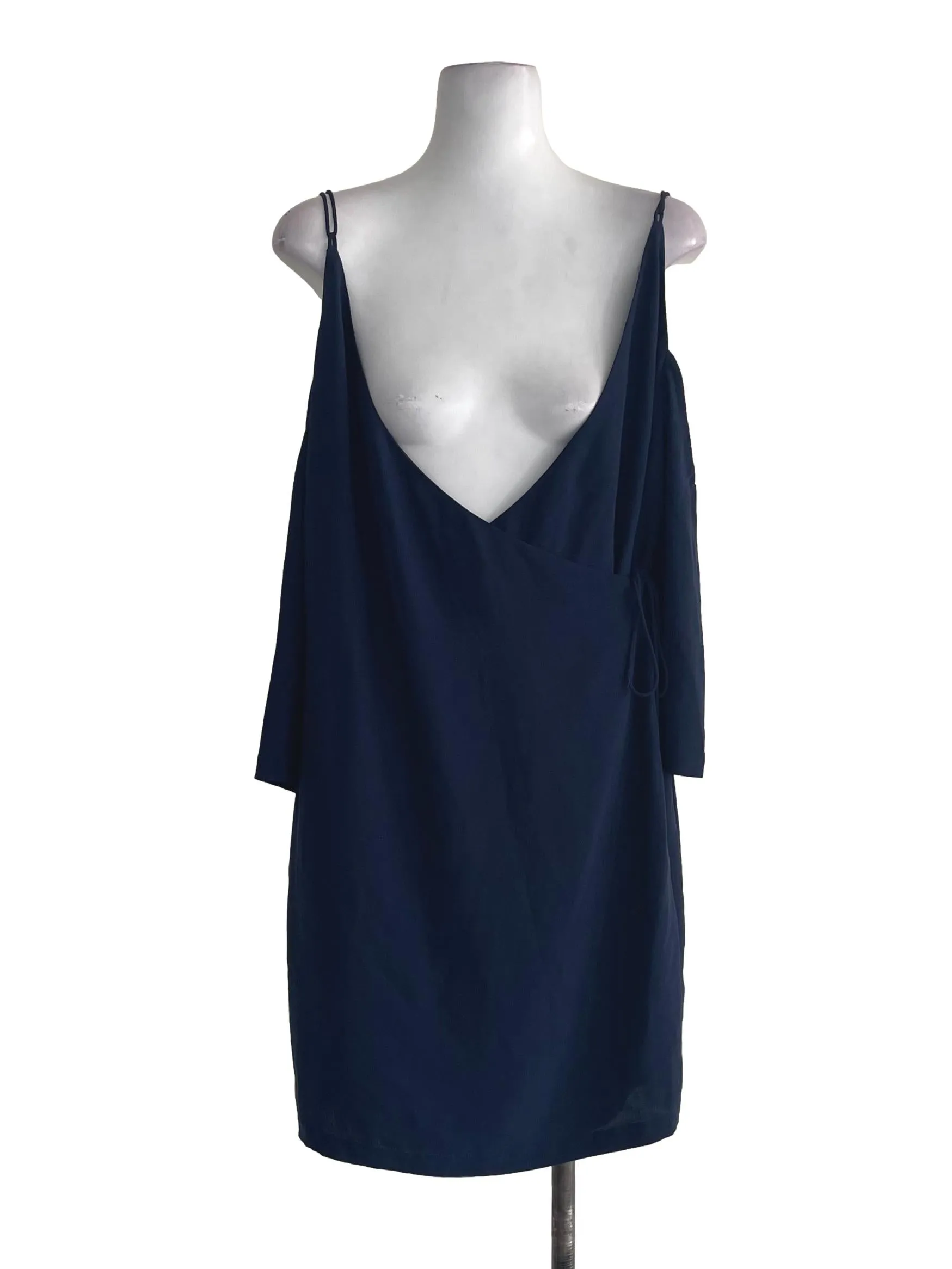 Midnight Blue Off Shoulder Wrap Dress