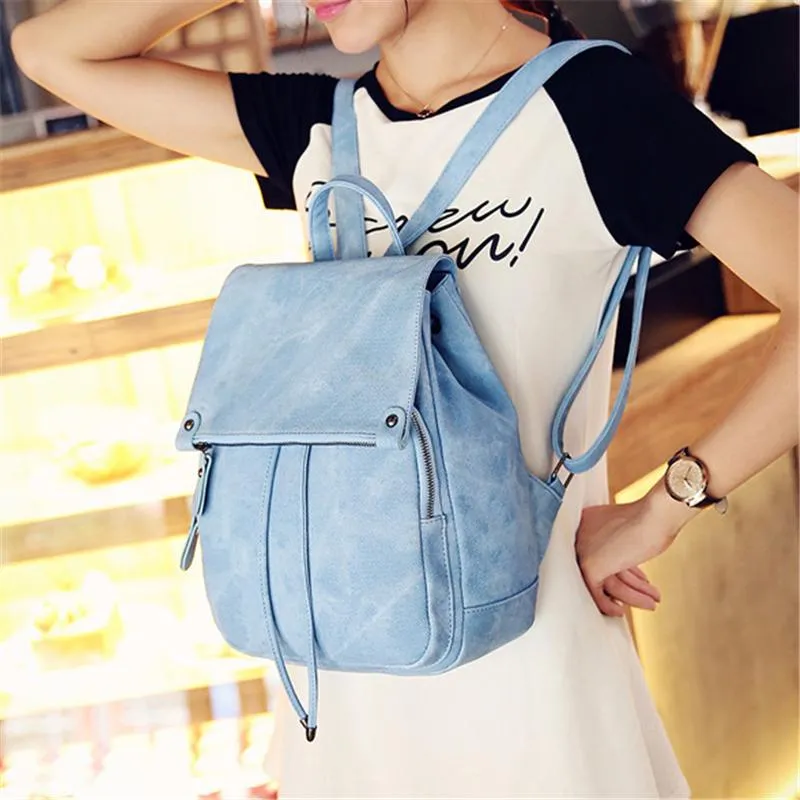 Minimalist Style Solid Color Buckle Up Adjustable Strap Backpack