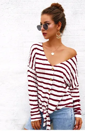 Monterey Bay Striped Front Knot Sweater