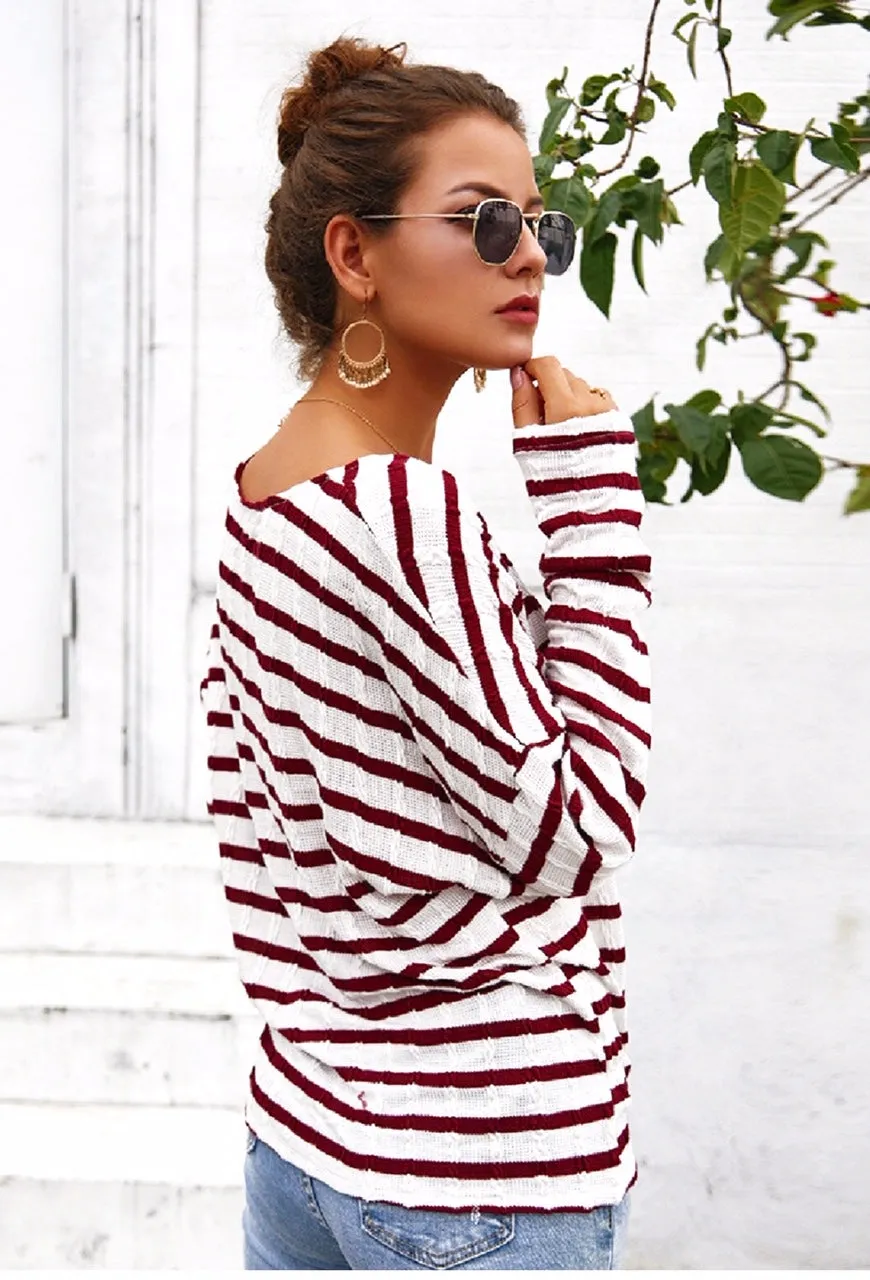Monterey Bay Striped Front Knot Sweater