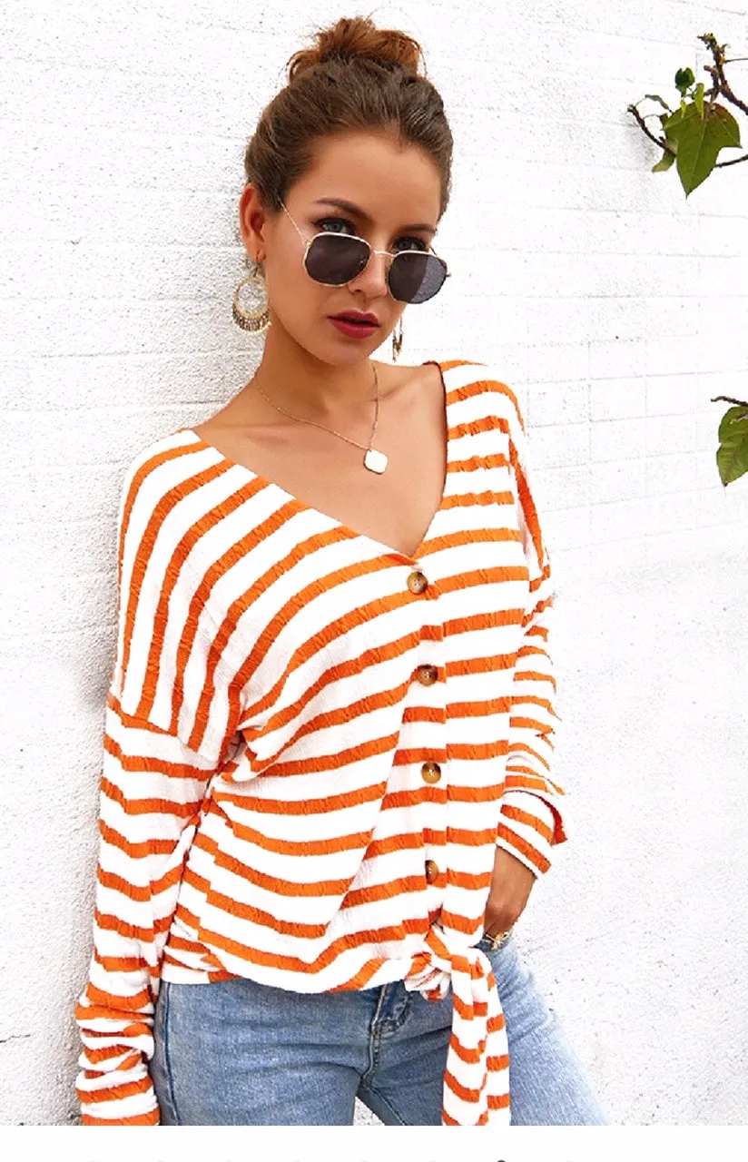 Monterey Bay Striped Front Knot Sweater
