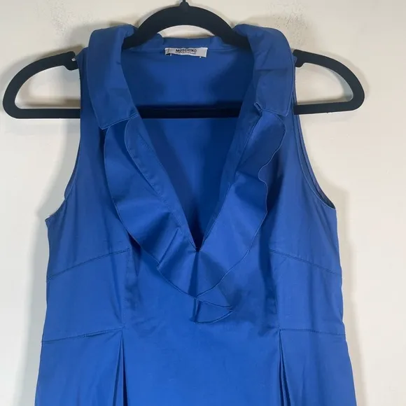 MOSCHINO Cheap and Chic Royal Blue Pima Cotton Dress IT 40 US 6 Ruffle Neckline