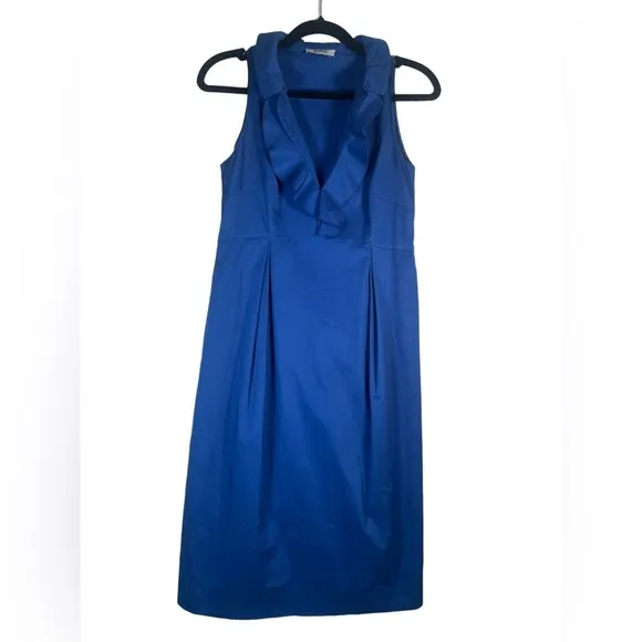 MOSCHINO Cheap and Chic Royal Blue Pima Cotton Dress IT 40 US 6 Ruffle Neckline