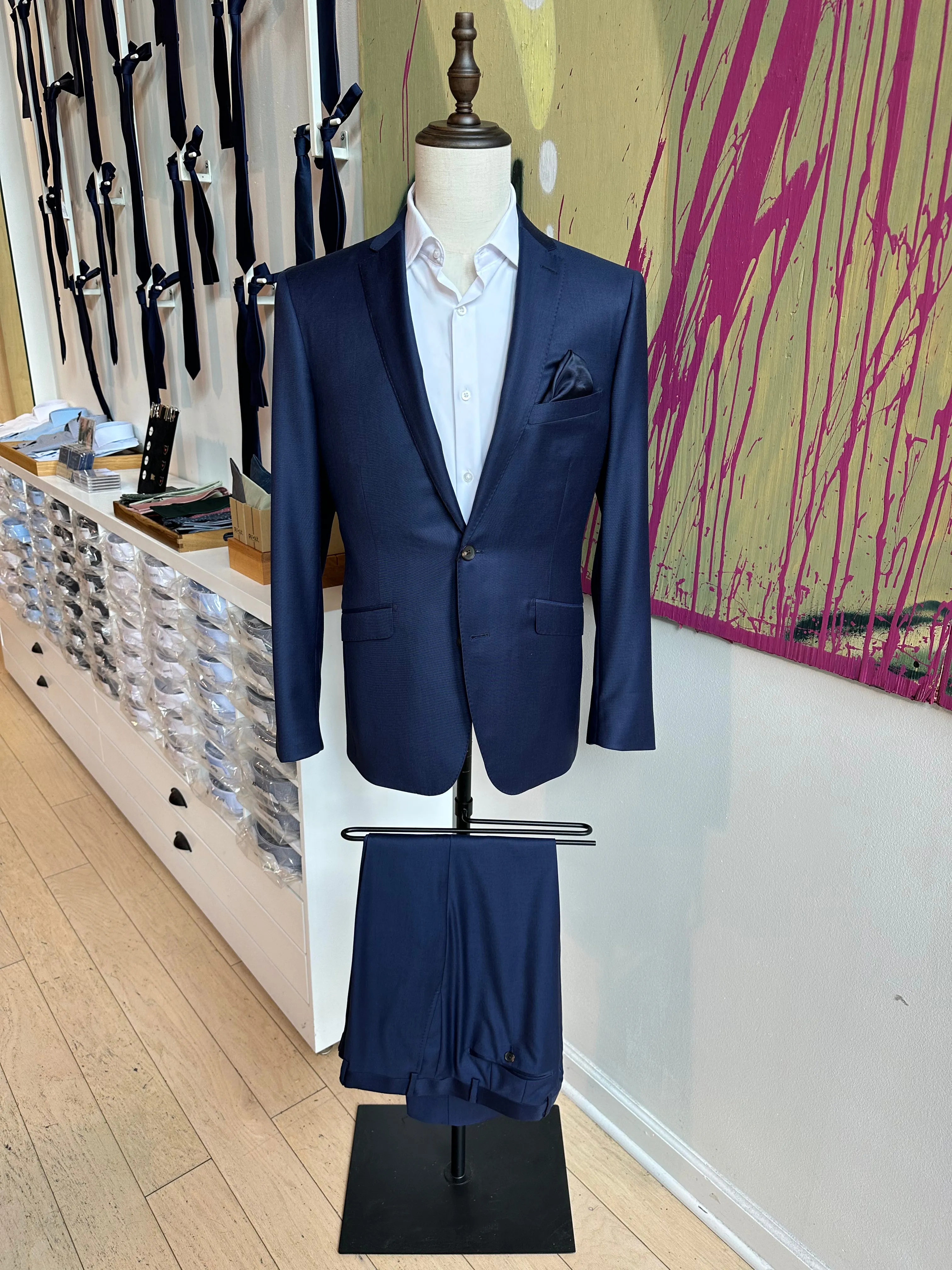 Navy Sharkskin Luxury Suit Pants