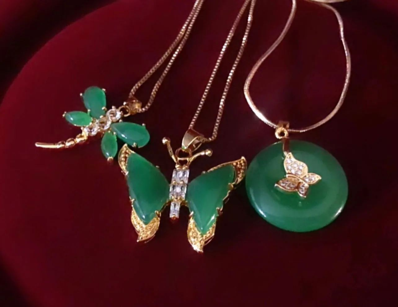 New Gorgeous 30X32MM Green jades Butterfly Inlaid Zircon Pendant  Best Gift 1PCS