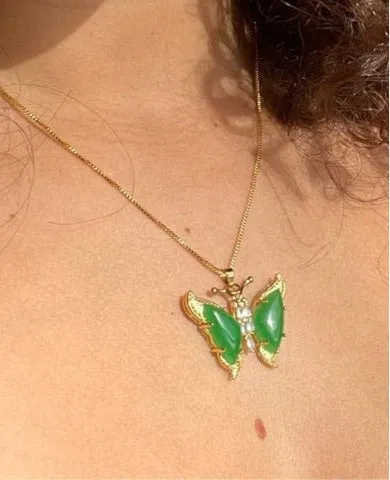 New Gorgeous 30X32MM Green jades Butterfly Inlaid Zircon Pendant  Best Gift 1PCS
