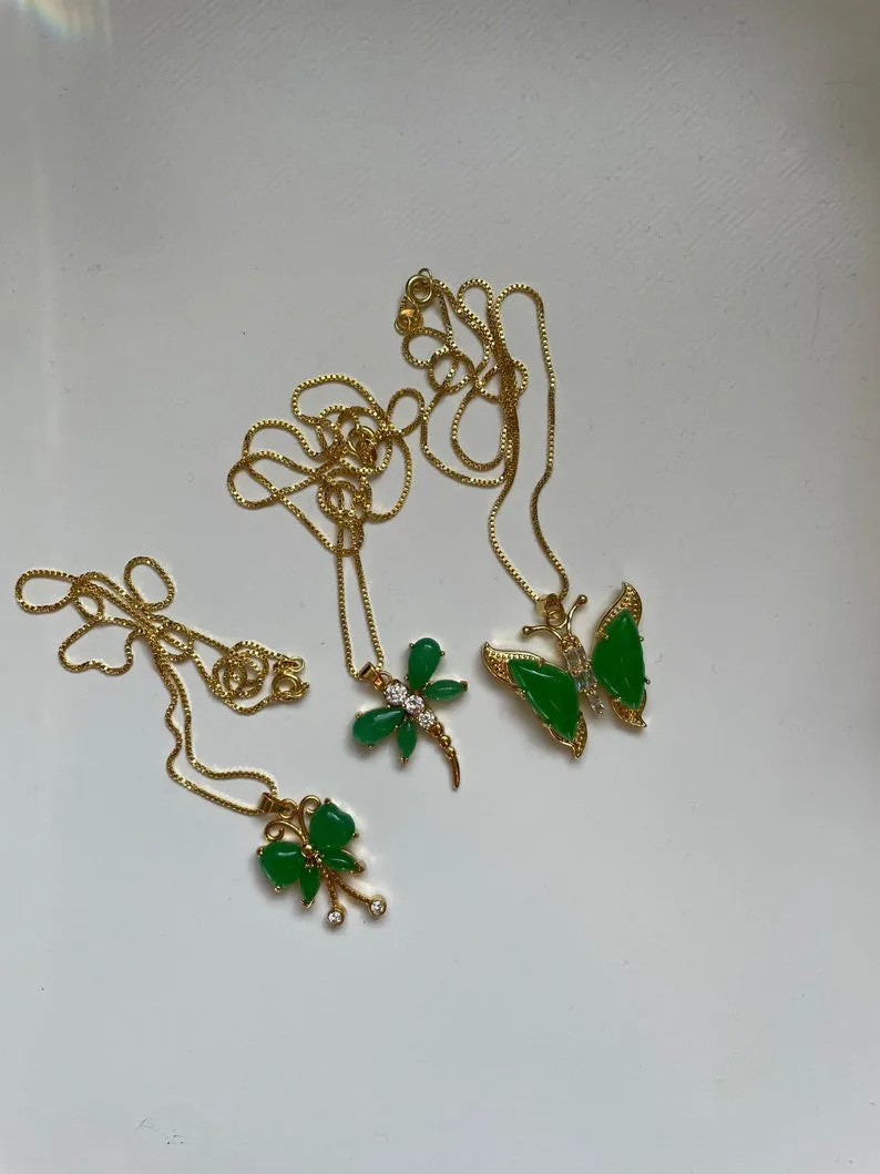 New Gorgeous 30X32MM Green jades Butterfly Inlaid Zircon Pendant  Best Gift 1PCS