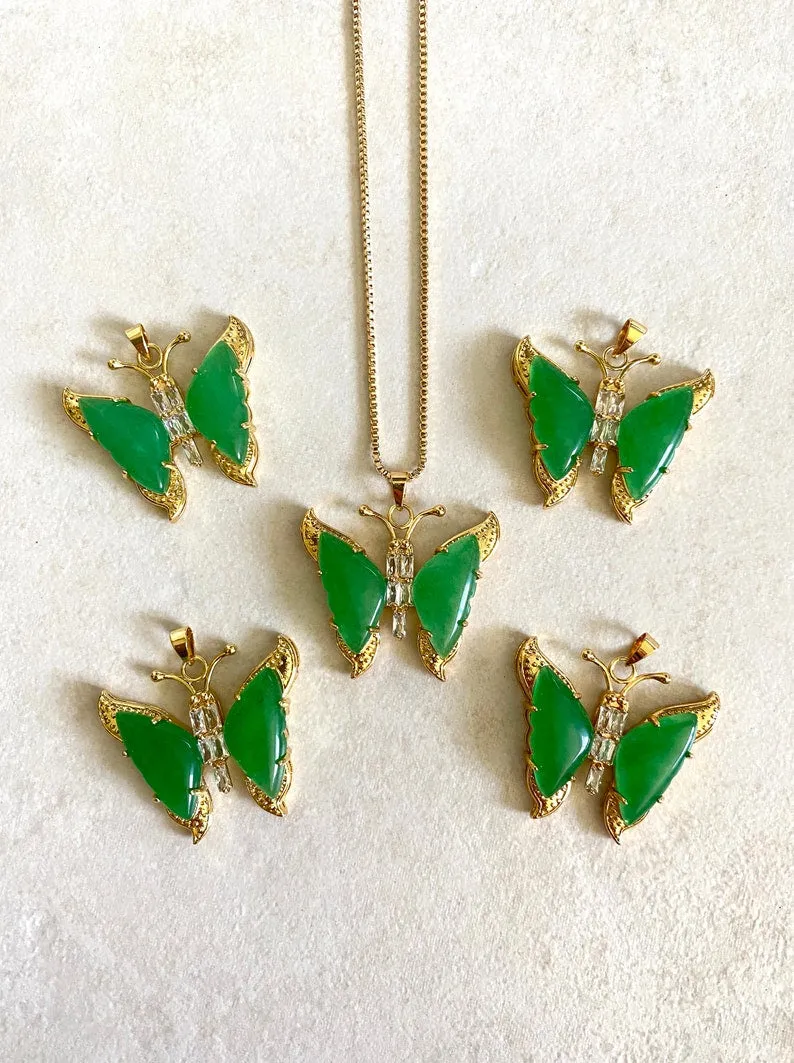 New Gorgeous 30X32MM Green jades Butterfly Inlaid Zircon Pendant  Best Gift 1PCS