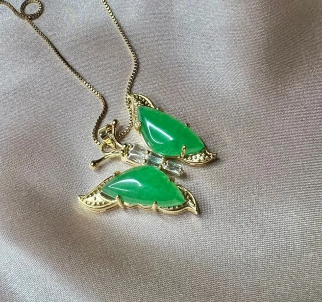 New Gorgeous 30X32MM Green jades Butterfly Inlaid Zircon Pendant  Best Gift 1PCS