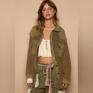 NEW POL Vintage Wash Olive Top With Pocket size Small