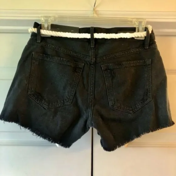 NWT SANCTUARY Denim Destroyed Black Jean Shorts w White Rope Belt SZ 24