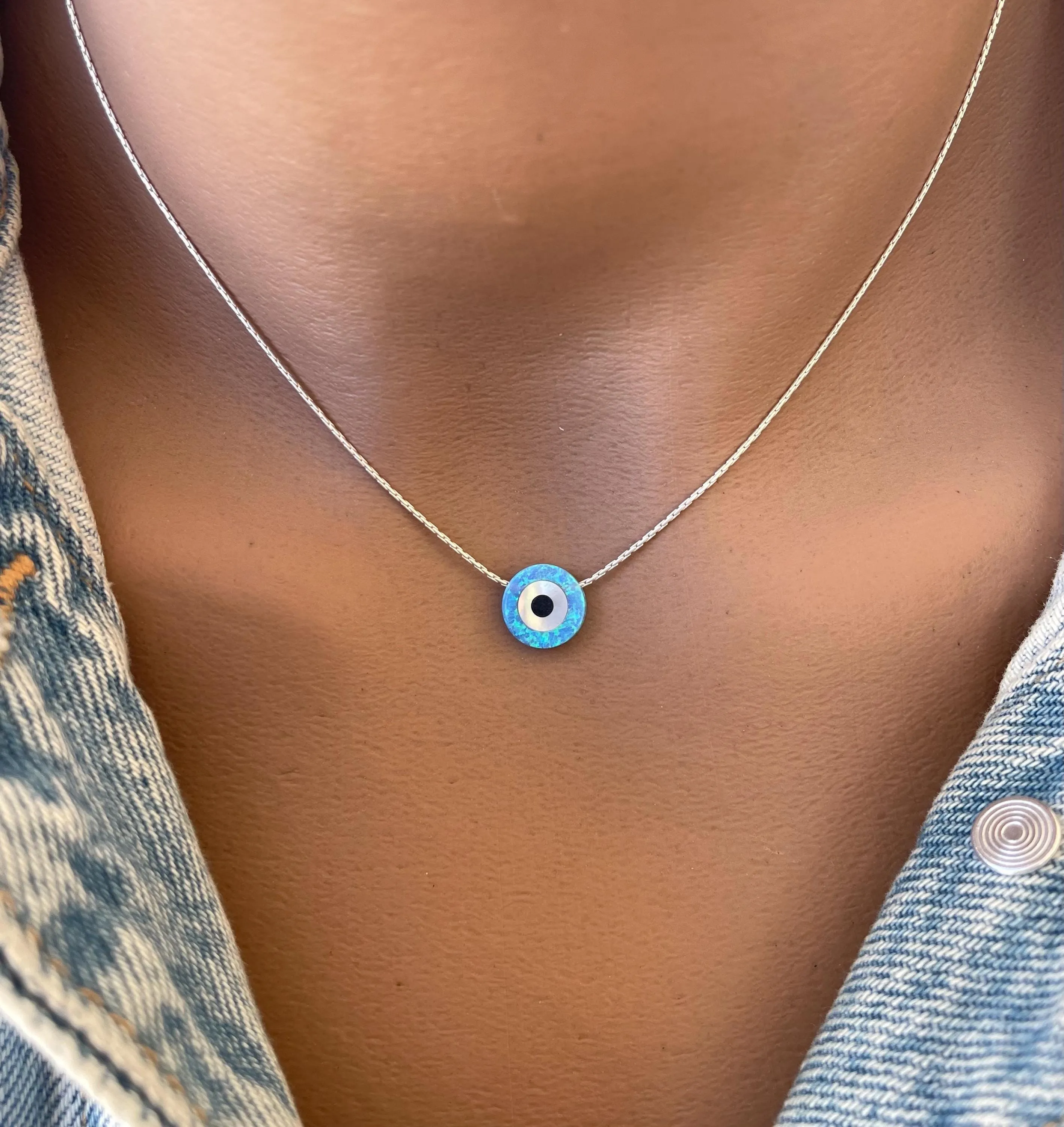Opal Evil Eye Coin Necklace - Stylish Protection, Blue evil eye opal pendant, Evil Eye Charm, Protection necklace, Gift for daughter