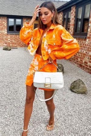 Orange Tie Dye Denim Jacket Skirt Co-ord - Aadya