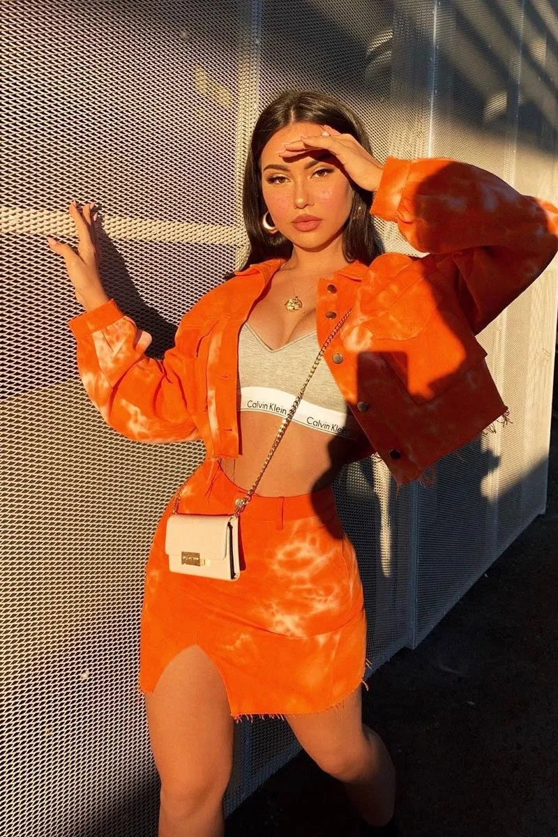 Orange Tie Dye Denim Jacket Skirt Co-ord - Aadya