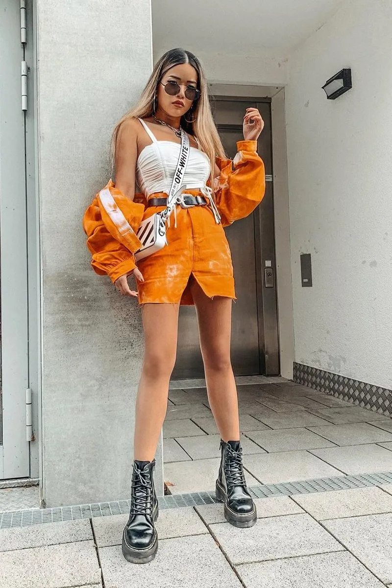 Orange Tie Dye Denim Jacket Skirt Co-ord - Aadya