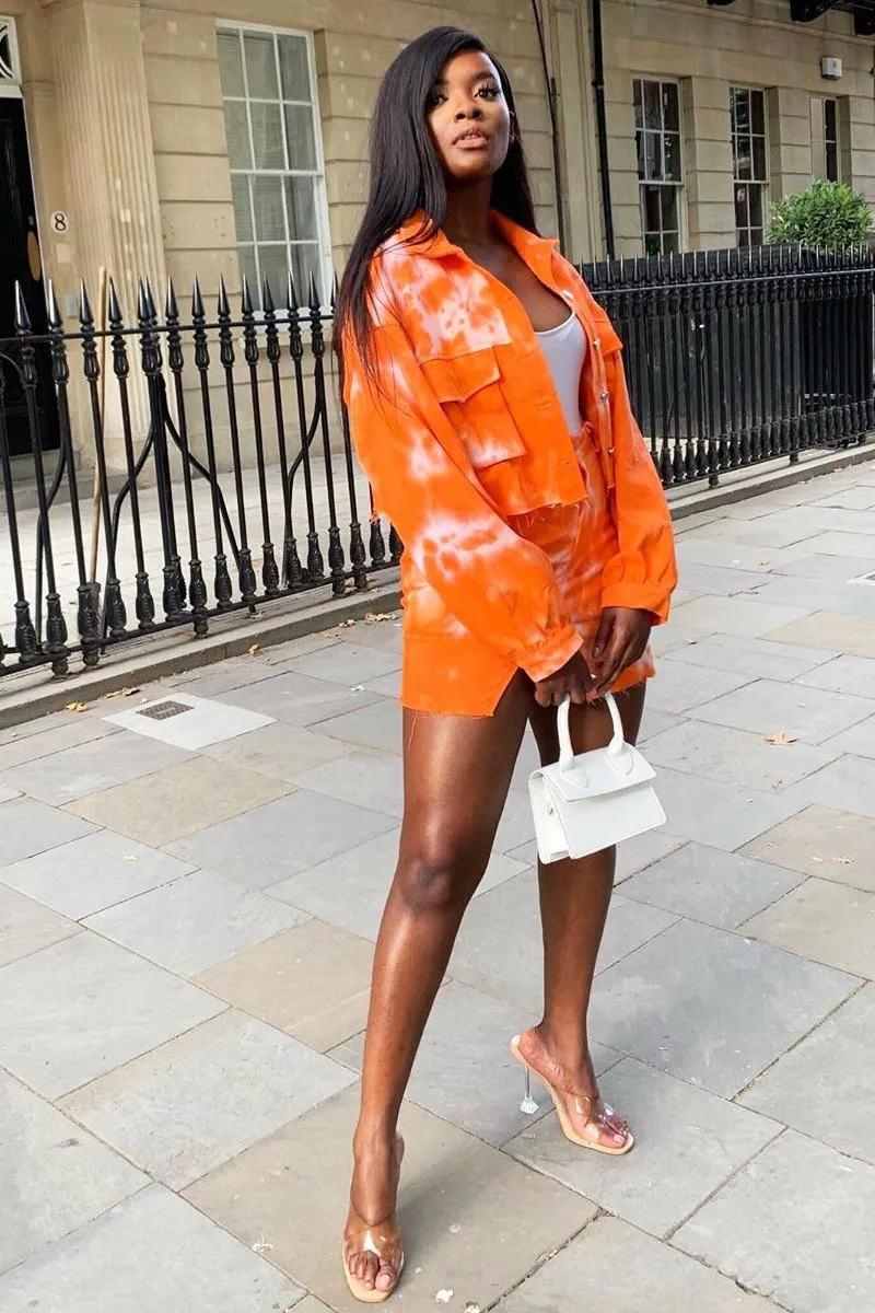 Orange Tie Dye Denim Jacket Skirt Co-ord - Aadya