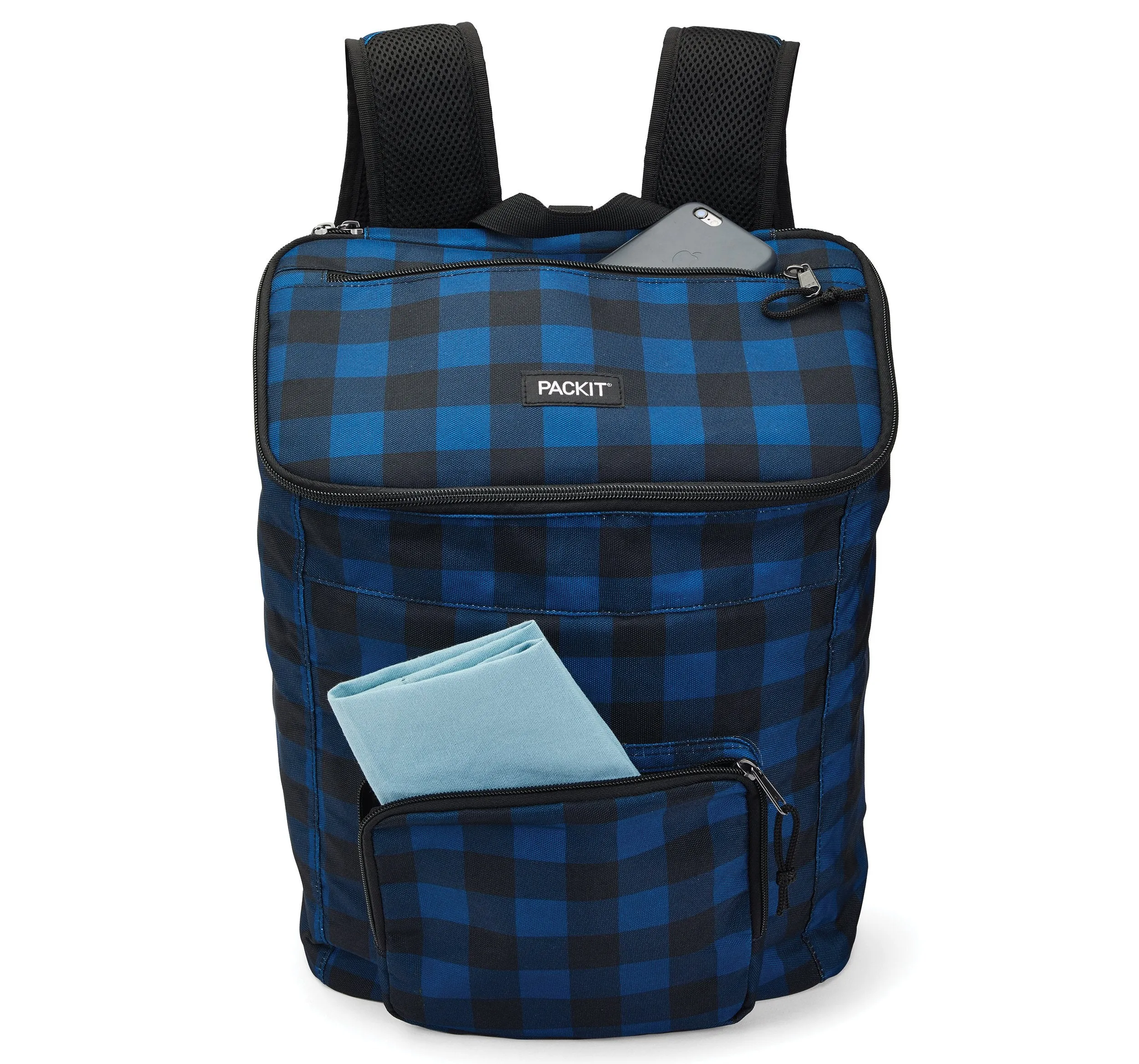 PackIt Freezable Deluxe Large Lunch Bag with Shoulder Strap, Navy Buffalo