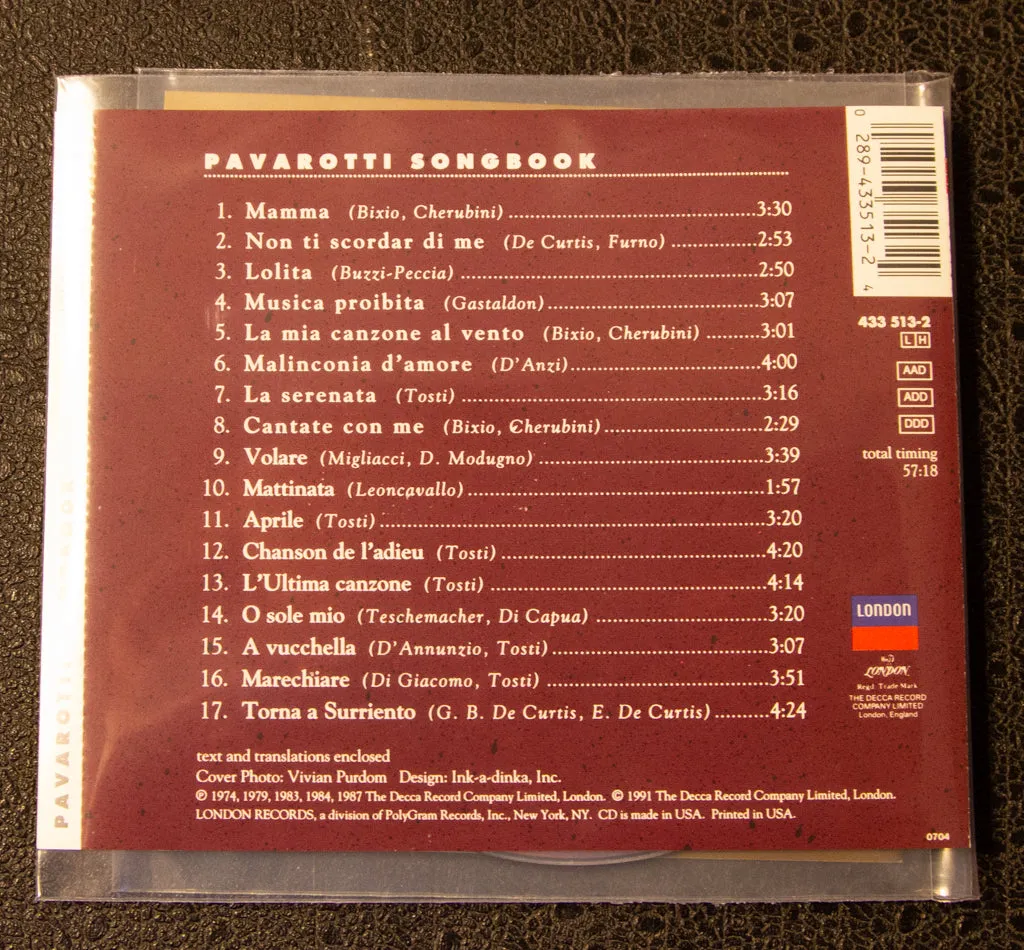 Pavarotti: Pavarotti Songbook (1991 London) CD