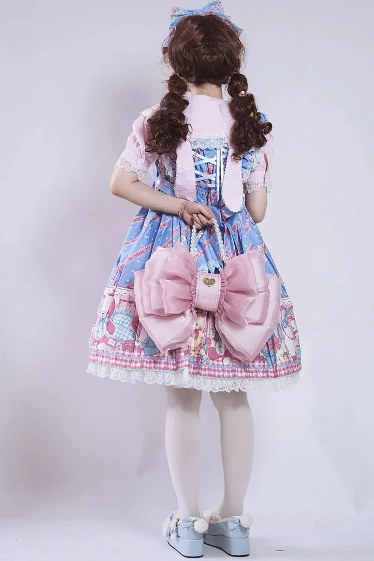 Peach Pink Big Bowknot Metal Heart Nameplate Lolita Backpack
