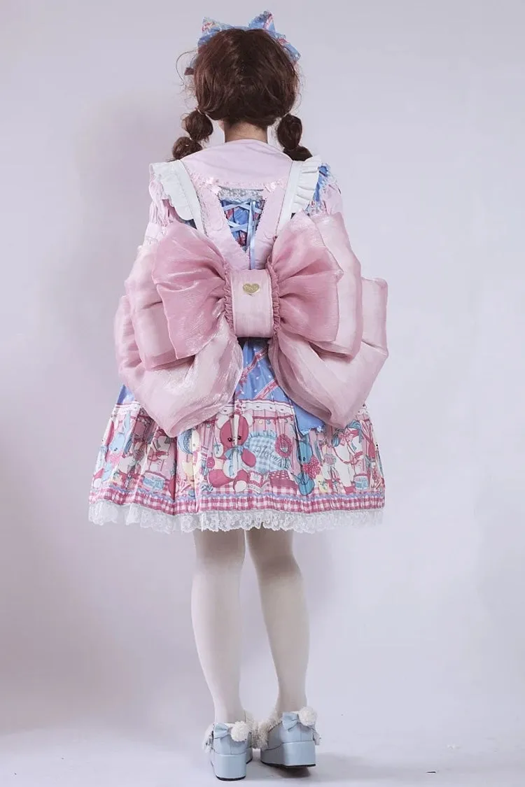 Peach Pink Big Bowknot Metal Heart Nameplate Lolita Backpack