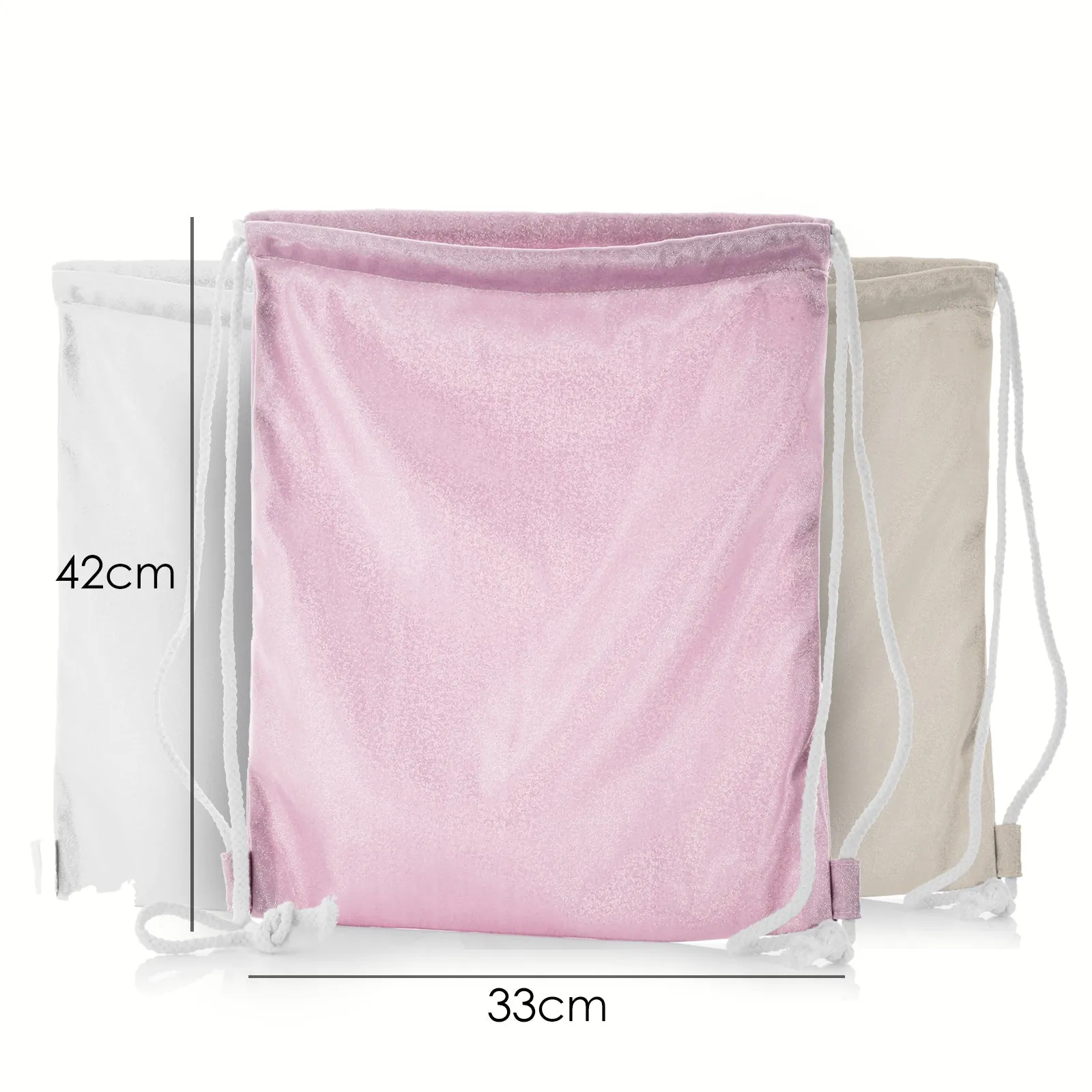 Personalised Glitter Drawstring Backpack with Grey Donkey Pink and White Flowers and Cute Text