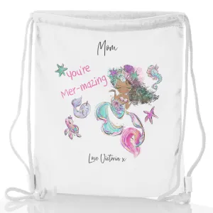 Personalised Glitter Drawstring Backpack with Stylish Text and Mermaid Love Message