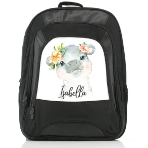 Personalised Rucksack with Hippo Peach Flowers and Cute Text