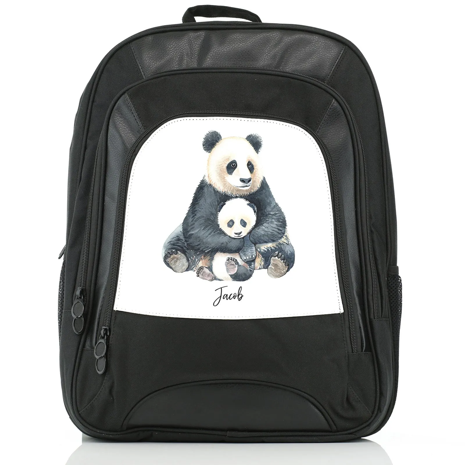 Personalised Rucksack with Welcoming Text and Relaxing Mum and Baby Pandas
