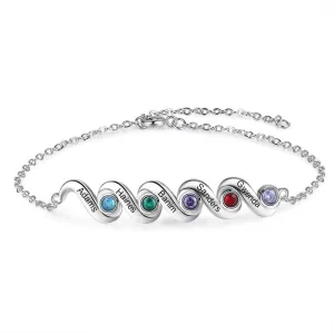 Personalized Mother Bracelet with 5 Inlaid Birthstones Custom Name Engraved Bracelets Christmas Gift for Friends
