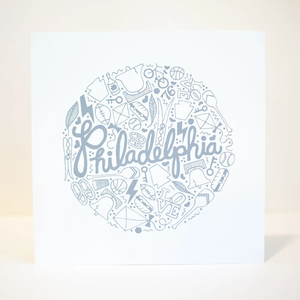 Philadelphia art print, Philly things art print, Philadelphia icons design, philly things wall art, philadelphia wall art in grey