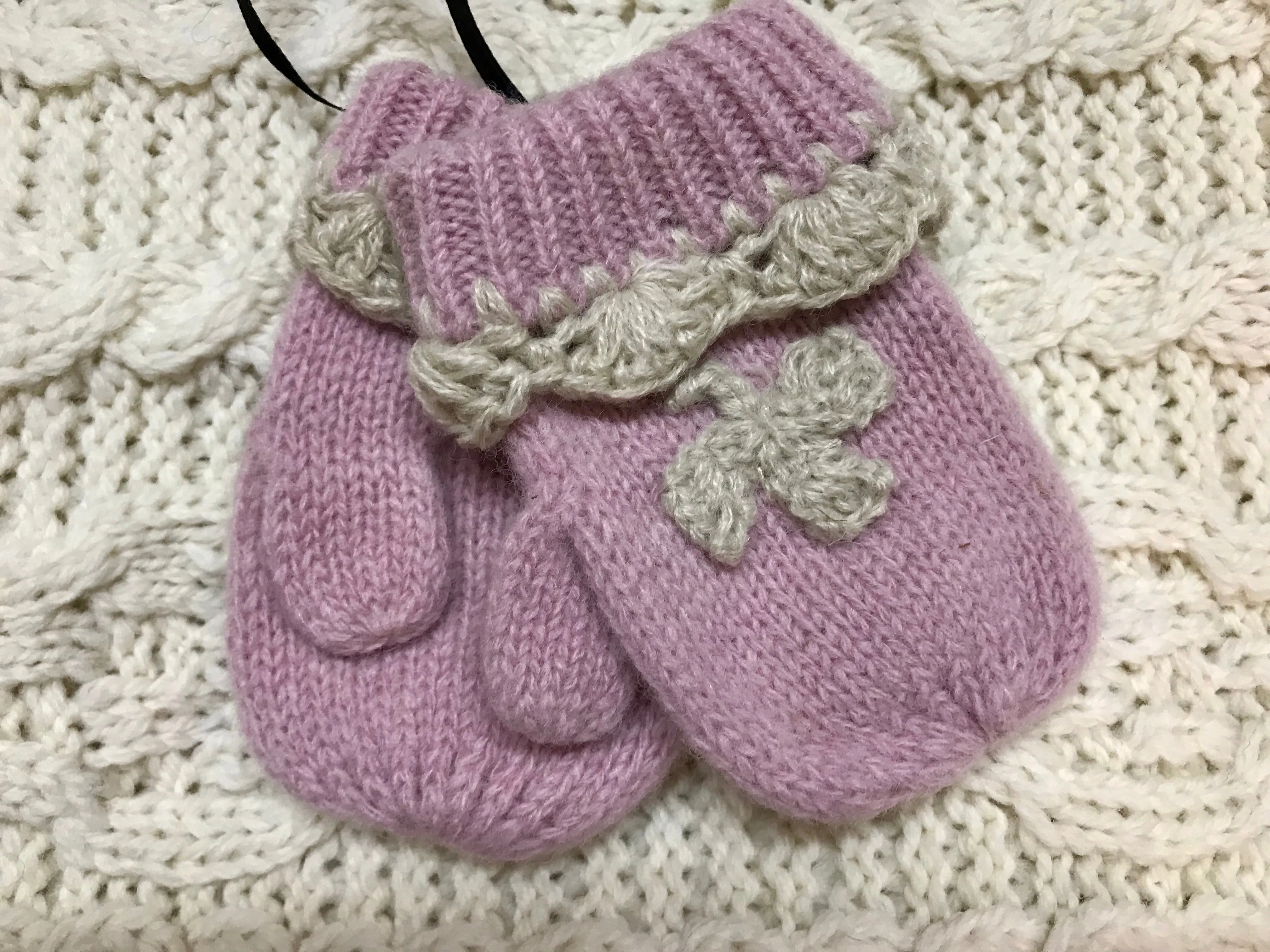 Pink Shamrock Wool Baby Mitts