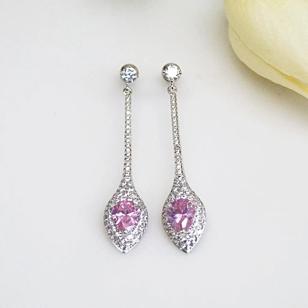 Pink Tourmaline Designer Long Dangle Earrings