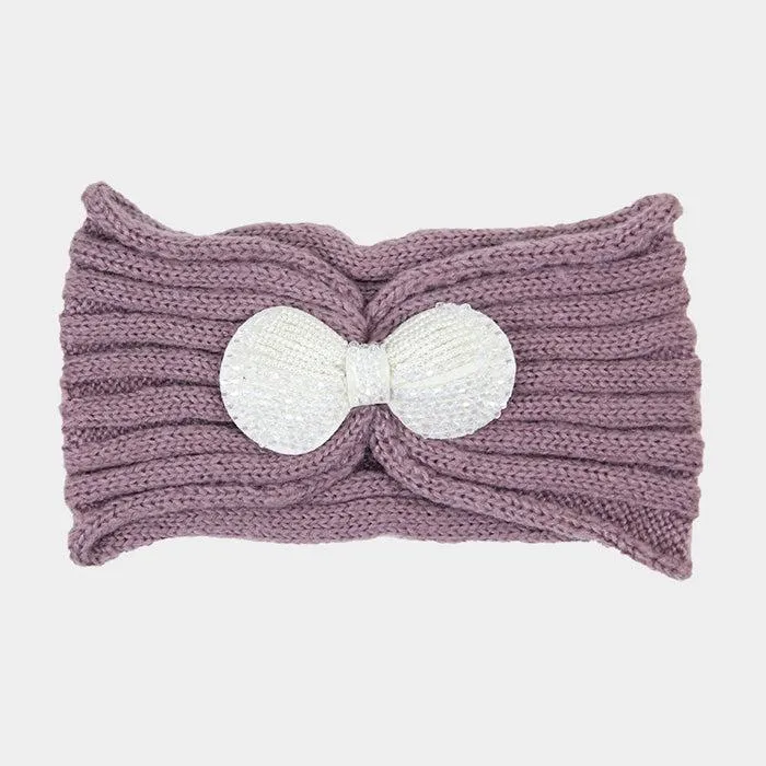 Pinkish Purple Soft Knit Bow Earmuff Headband