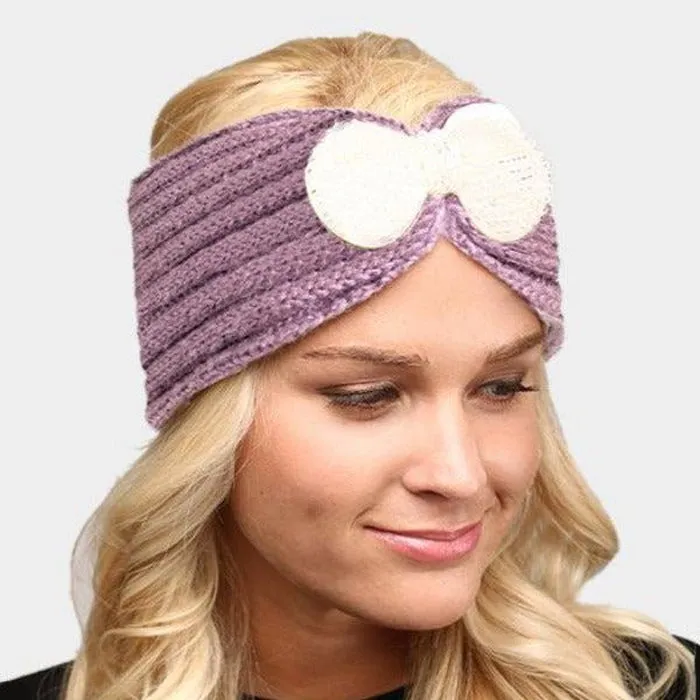 Pinkish Purple Soft Knit Bow Earmuff Headband