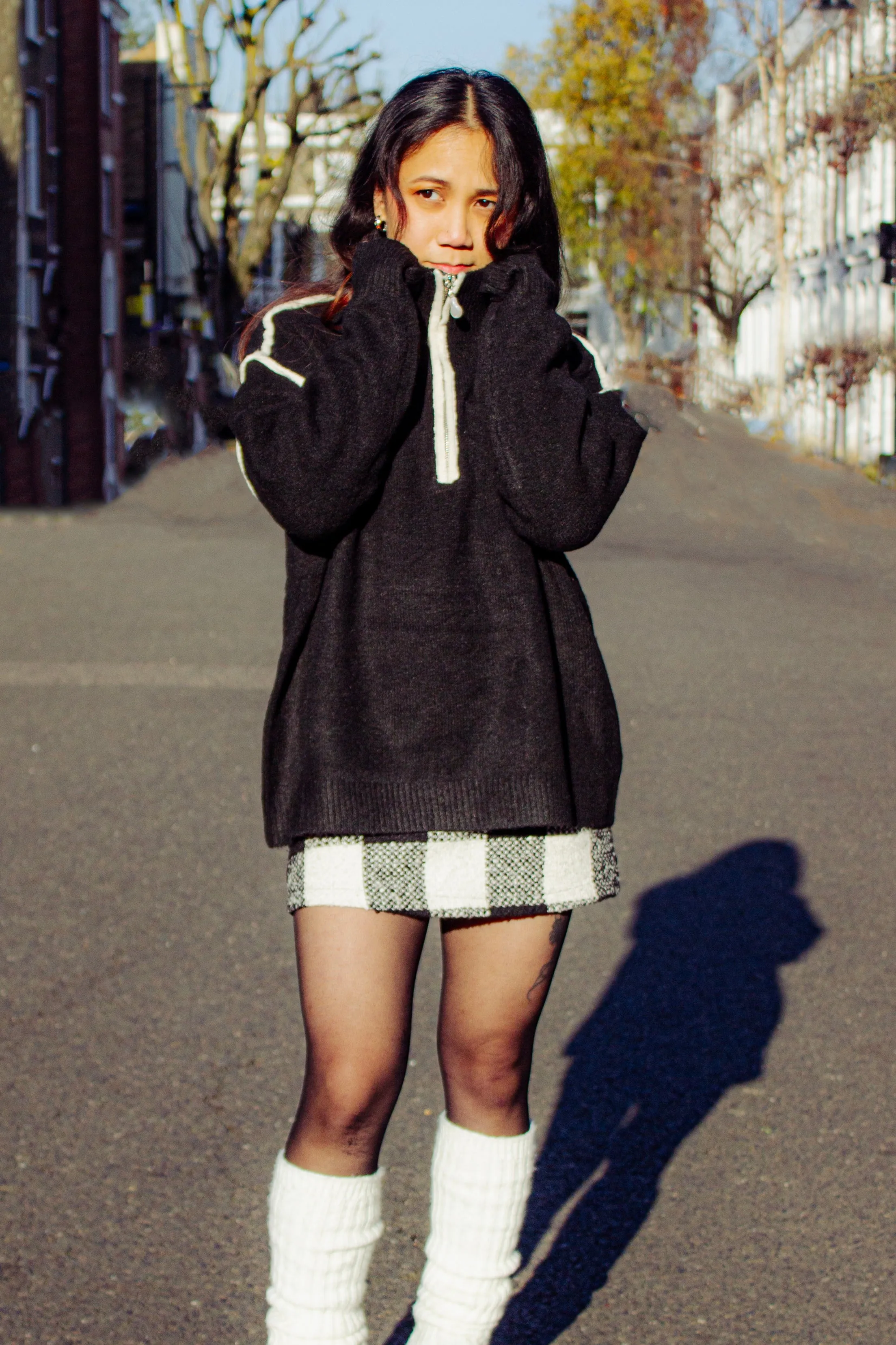 Piped Detail Pearl Zip Sweater
