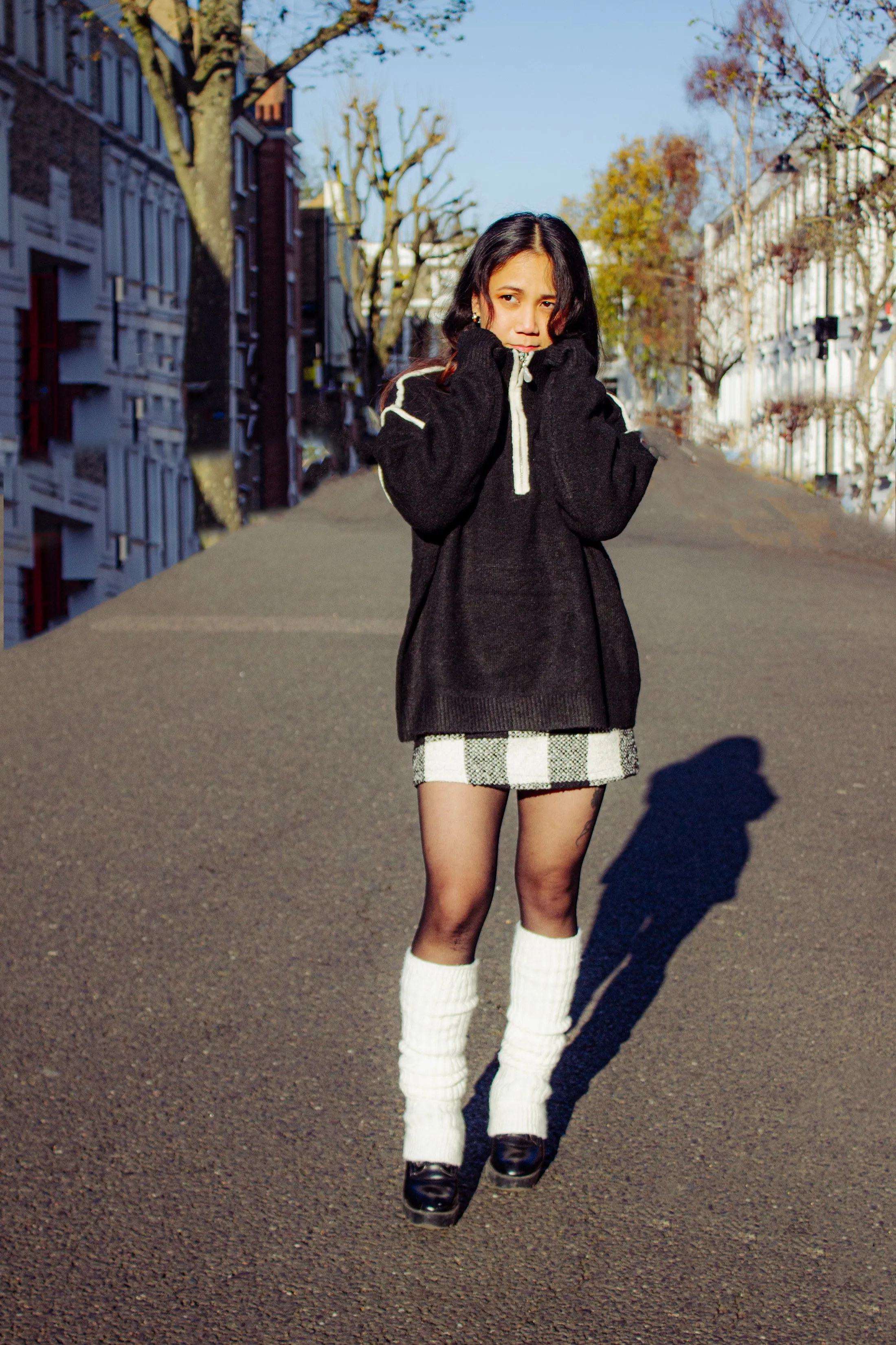 Piped Detail Pearl Zip Sweater