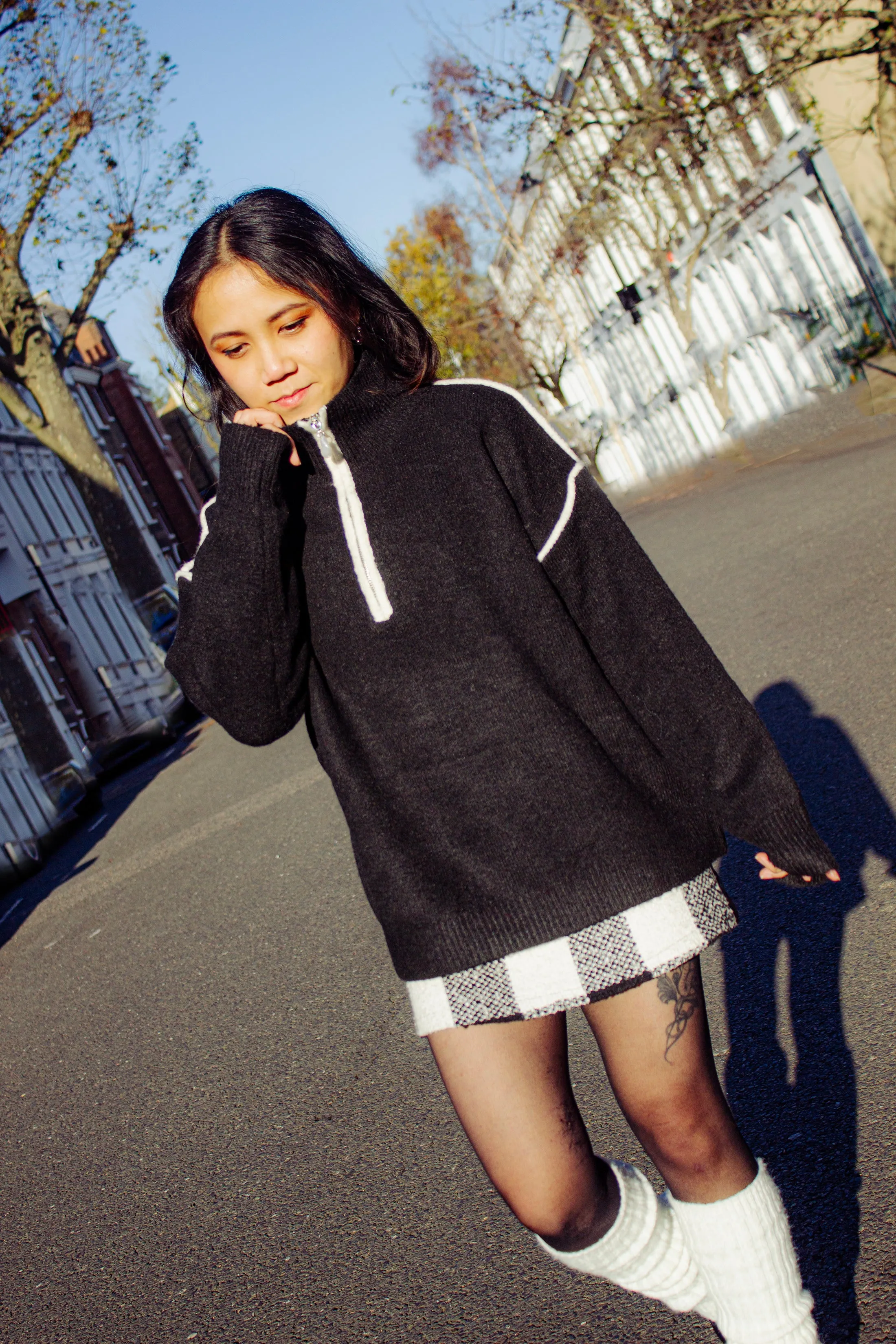 Piped Detail Pearl Zip Sweater