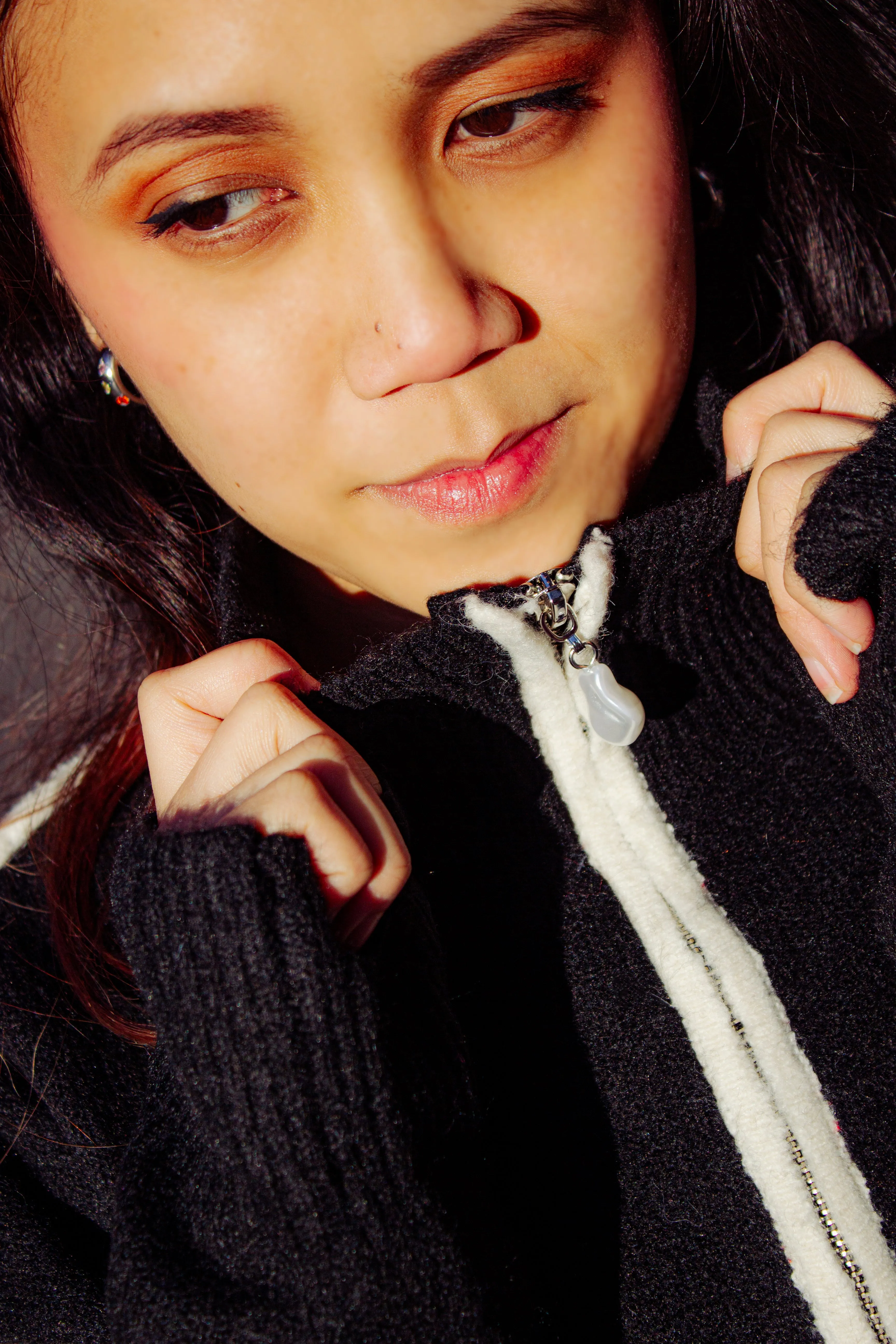 Piped Detail Pearl Zip Sweater
