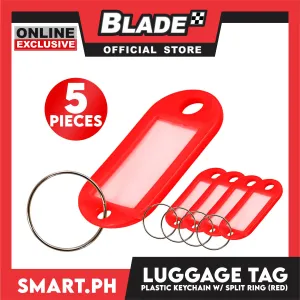 Plastic Keychain Luggage Tag Name Holder (Red) with Split Ring