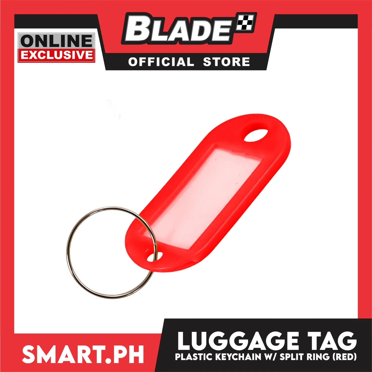 Plastic Keychain Luggage Tag Name Holder (Red) with Split Ring