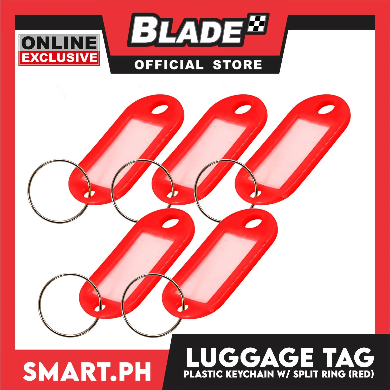 Plastic Keychain Luggage Tag Name Holder (Red) with Split Ring