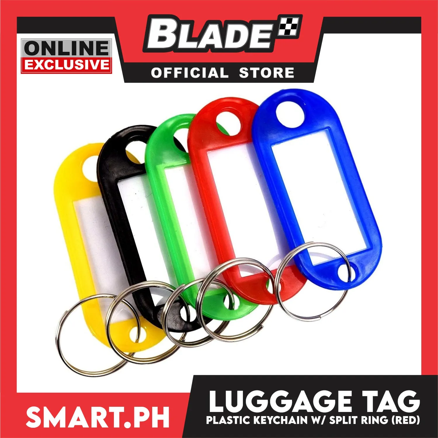 Plastic Keychain Luggage Tag Name Holder (Red) with Split Ring