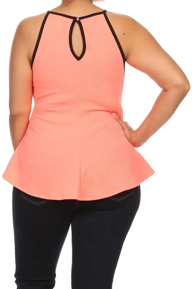 Plus Size Chic Textured Trimmed A-Line Top